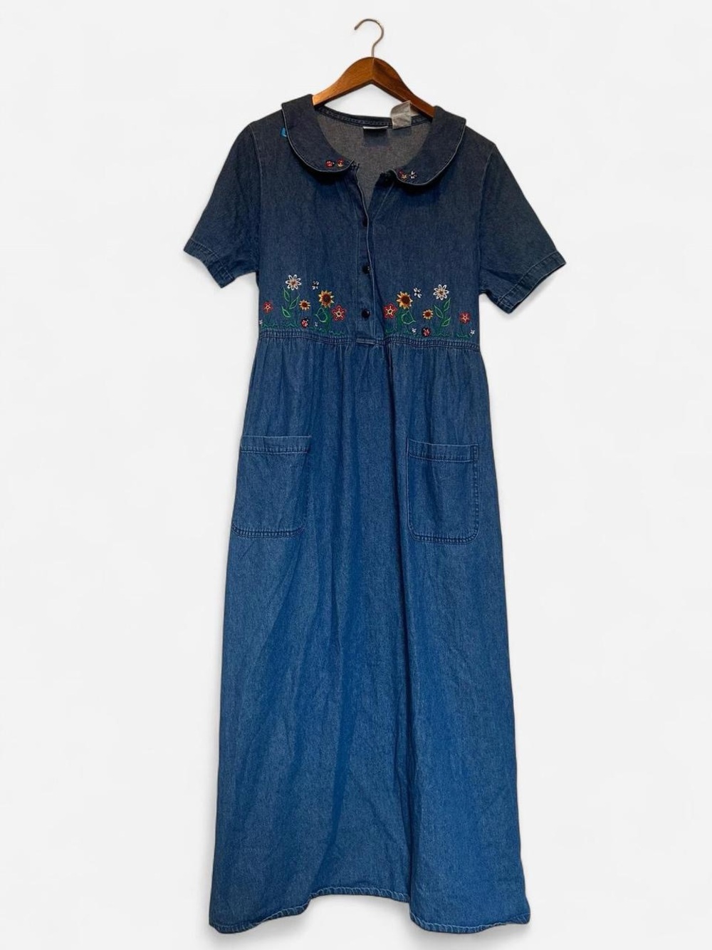 Vintage Embroidered Denim Maxi Dress